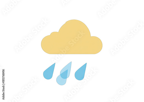 A simple illustration of a beige cloud with three blue raindrops falling below it
