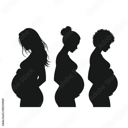 Silhouettes of pregnant women in varying stages showcasing motherhood s journey