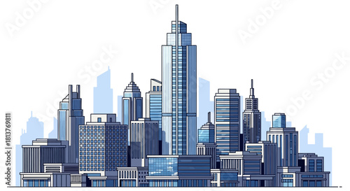 Cityscape Silhouette A Detailed Vector Illustration of Modern Skyscrapers and Urban Architecture