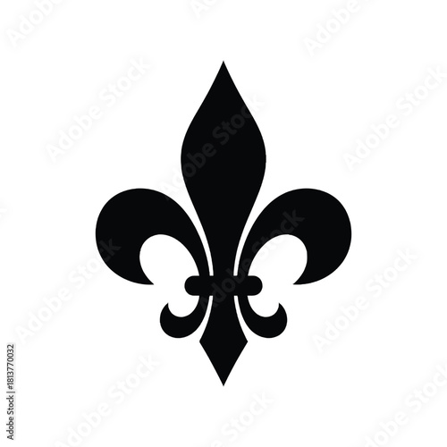 A striking black fleur de lis symbol a classic heraldic design element