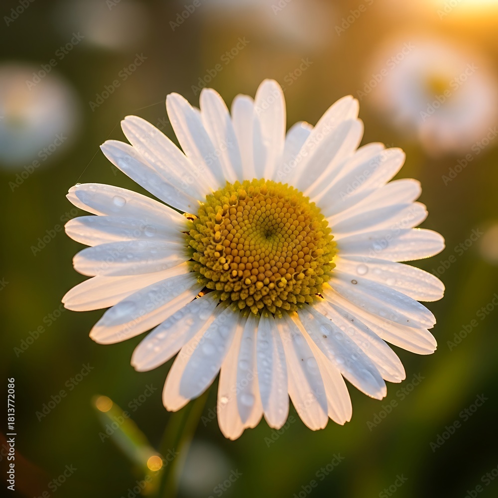 Naklejka premium Close-up of a beautiful daisy flower with white petals.
