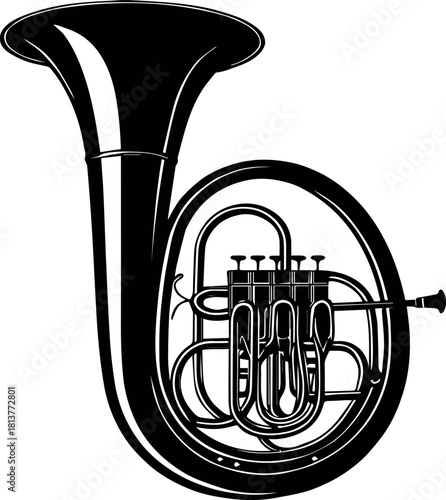 Detailed black vector silhouette of a trombone musical instrument silhouette