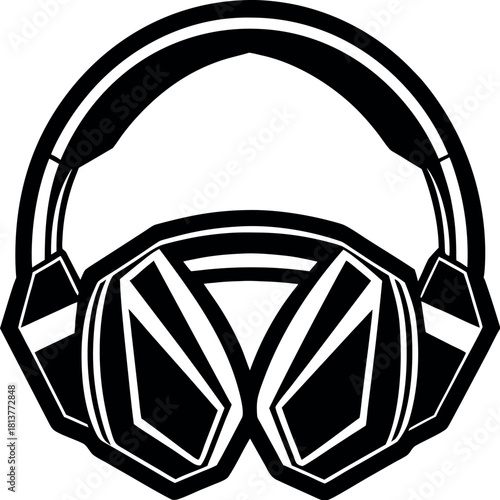 Black vector silhouette of a gaming headset over ear for advertisement banner