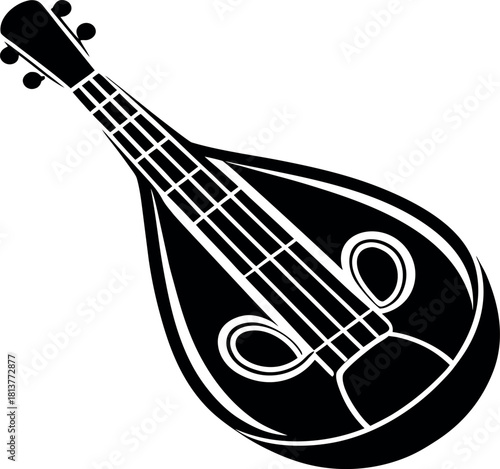 Black vector silhouette of a pear shaped lute musical instrument silhouette