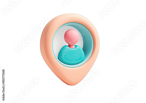 3D rendered location pin icon featuring a person silhouette in a vibrant, modern illustrative style