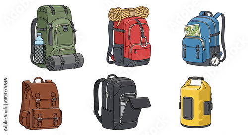 Set of Stylish Backpacks for Hiking, Travel, and School
