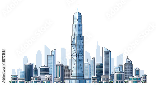 Modern Cityscape with Tall Skyscrapers and Diverse Architecture