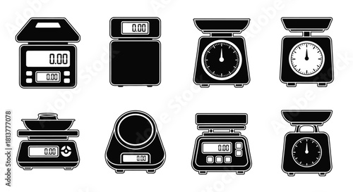 Collection of various black and white scale icons in different styles