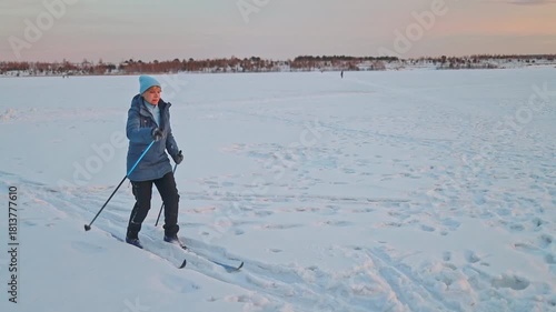 Unfortunate Fall of a Woman While Cross-Country Skiing. Sports Injuries, Sprains, Fractures