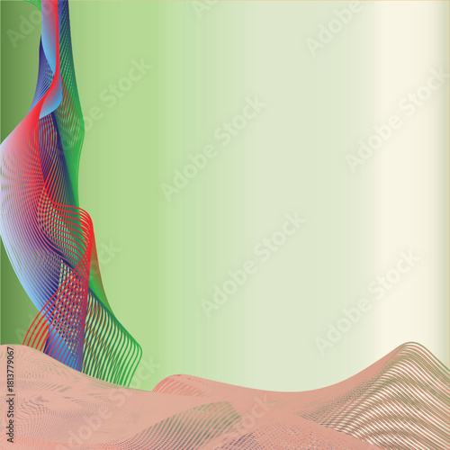 Abstract colorful wavy lines and textured sand dunes isolated on white background