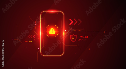 Mobile Phone Data Security Threat - Cyber Attack and Hack Warning Concept on Digital Internet Alert Screen Vector