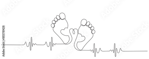 Baby footprints line art style vector illustration