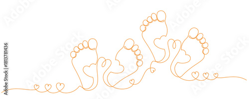 Continuous line art style vector illustration of baby footprints