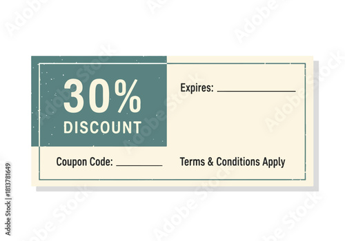 Ticket with 30 percent offer. Discount mockup with dotted cut line and scissors icon isolated on white background