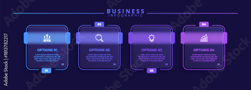 Infographic label design template featuring icons and 4 distinct steps. Ideal for process charts, presentation slides, workflow schemes, banners, flow diagrams, and data visualizations.	