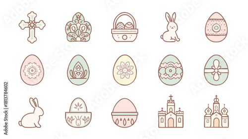 Easter Icons: A delicate collection of Easter icons, each meticulously designed with intricate patterns and soft pastel hues, capturing the essence of the season's joy and renewal.