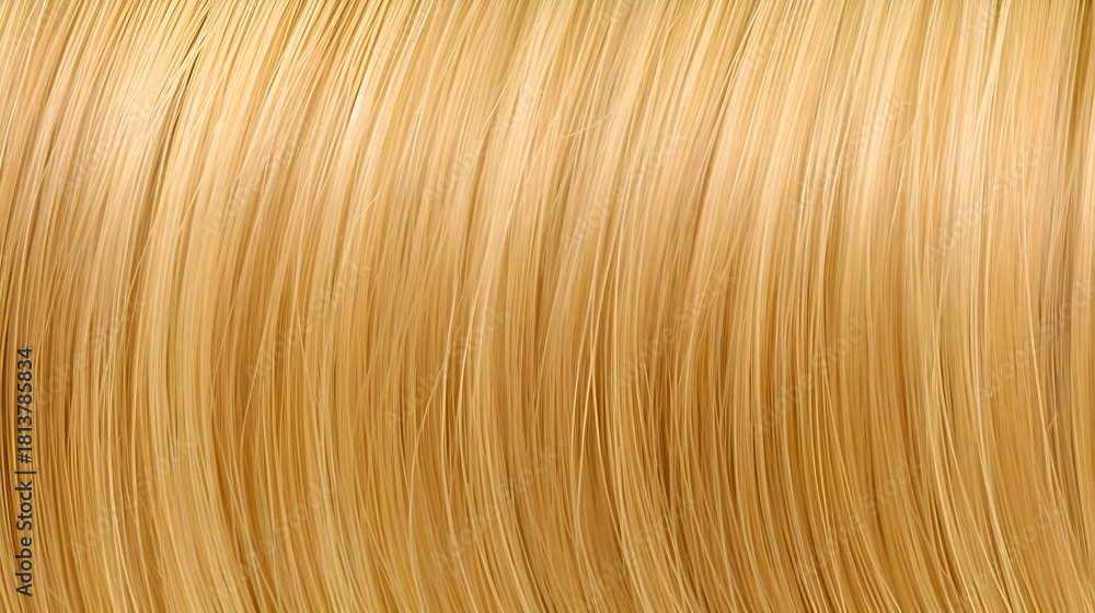 Naklejka premium Closeup of flowing golden blonde hair texture, showcasing the smooth strands and natural highlights, creating a luxurious and healthy appearance