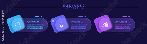 Infographic label design template featuring icons and 3 distinct steps. Ideal for process charts, presentation slides, workflow schemes, banners, flow diagrams, and data visualizations.	