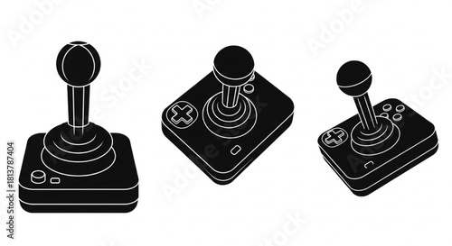 Game Controller Silhouette Vector Illustration Showing Front, Top, and Diagonal Views in Minimal Gaming Style

