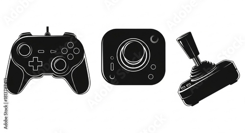 Game Controller Silhouette Vector Illustration Showing Front, Top, and Diagonal Views in Minimal Gaming Style

