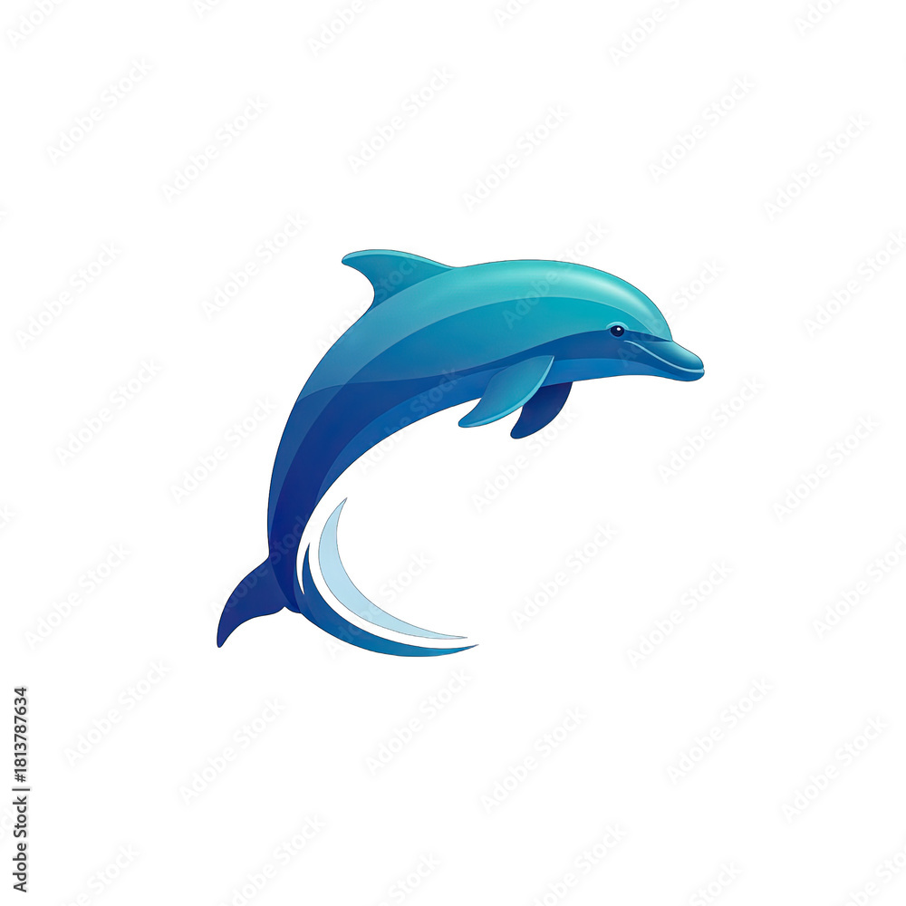 Fototapeta premium Blue Dolphin Leaping Out Of Water With Glossy Finish Isolated On Black Background