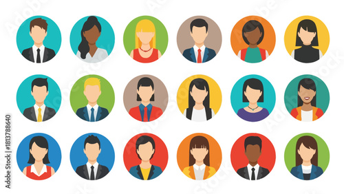Diverse Professional Avatar Icons Set for User Profiles, Team, and Business Applications