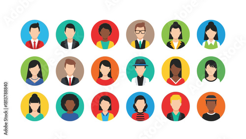 Diverse People Avatar Icons Set. User Profile Collection in Flat Vector Style.