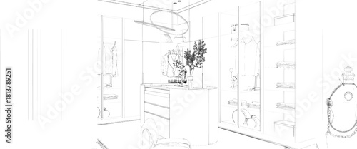 drawing of a house closets dressing room