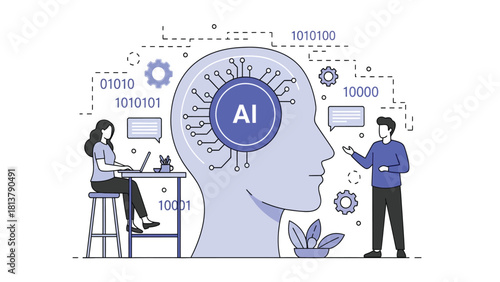 Artificial Intelligence Development and Teamwork Concept Vector Illustration