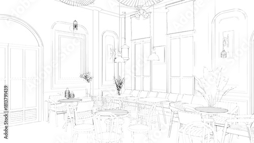 sketch of a cafe vector