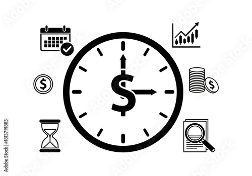 Vector illustration of a clock with dollar sign, time and money management theme, clipart style vector
