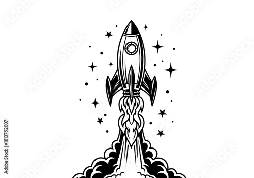 Vector illustration of a rocket launching upward, startup and success concept, clipart style vector