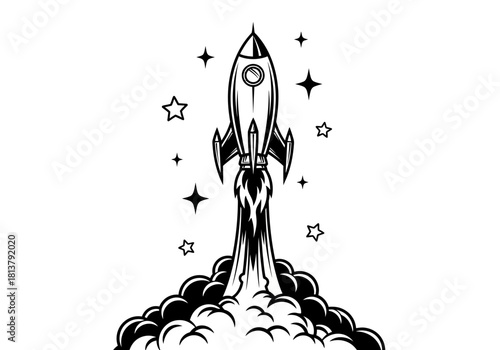 Vector illustration of a rocket launching upward, startup and success concept, clipart style vector