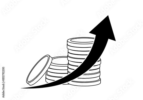 Vector illustration of a stack of coins and upward arrow, economic growth theme, clipart style vector