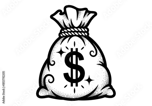 Vector illustration of a money bag with a dollar sign, financial success concept, clipart style vector