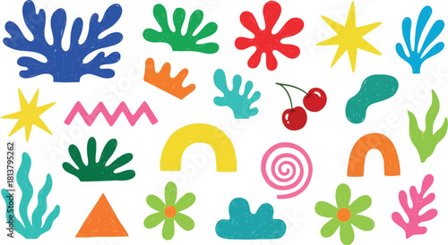 Colorful abstract shapes and playful design elements collection