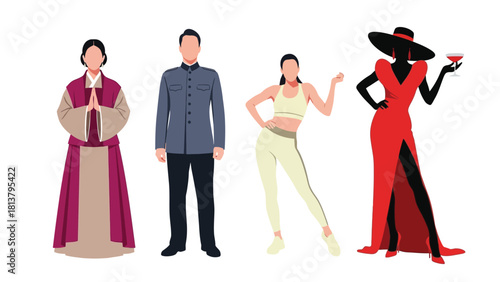 Diverse Group of People Representing Different Cultures and Lifestyles Vector Illustration Set