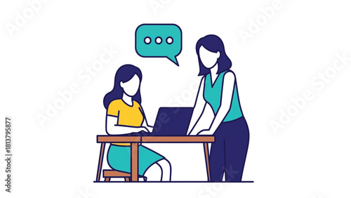 Business Women Collaboration Illustration with Speech Bubble