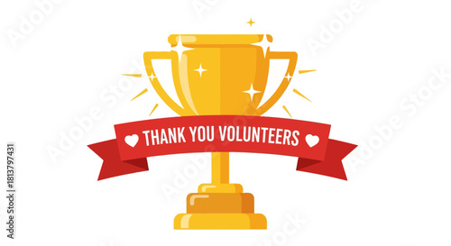 Symbolic golden trophy with heartfelt thank you message for selfless volunteers dedication