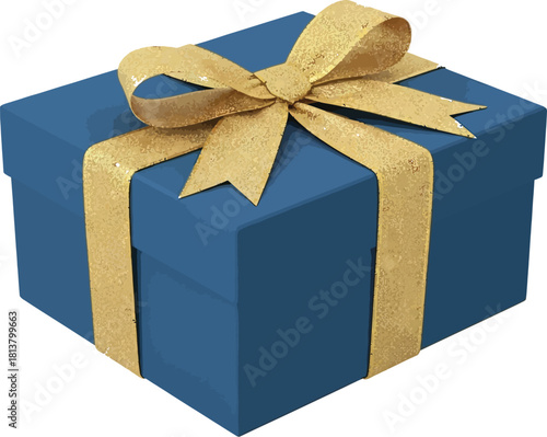 Elegant blue gift box with a golden ribbon on a transparent background design