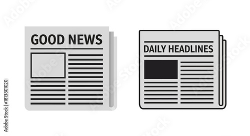 Two newspaper icons one blank and one with headlines displayed side by side