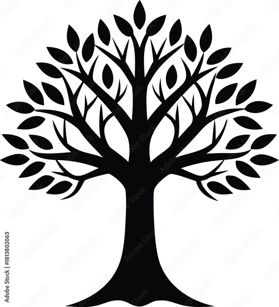 Obraz premium Simple stylized tree icon on a clean white background
