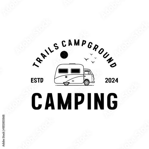 A collection of campground logos blending classic badge elements and camper illustrations, capturing the spirit of travel and exploration.