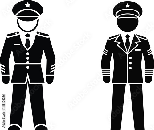 Two Silhouette Icons of Men in Uniforms with Service Caps
