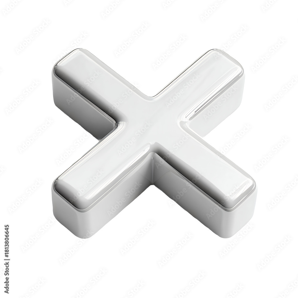 Obraz premium 3d rendering of shiny white cross or multiplication symbol isolated on white background