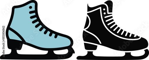 Winter recreational ice skates pair black and blue color icon vector graphic