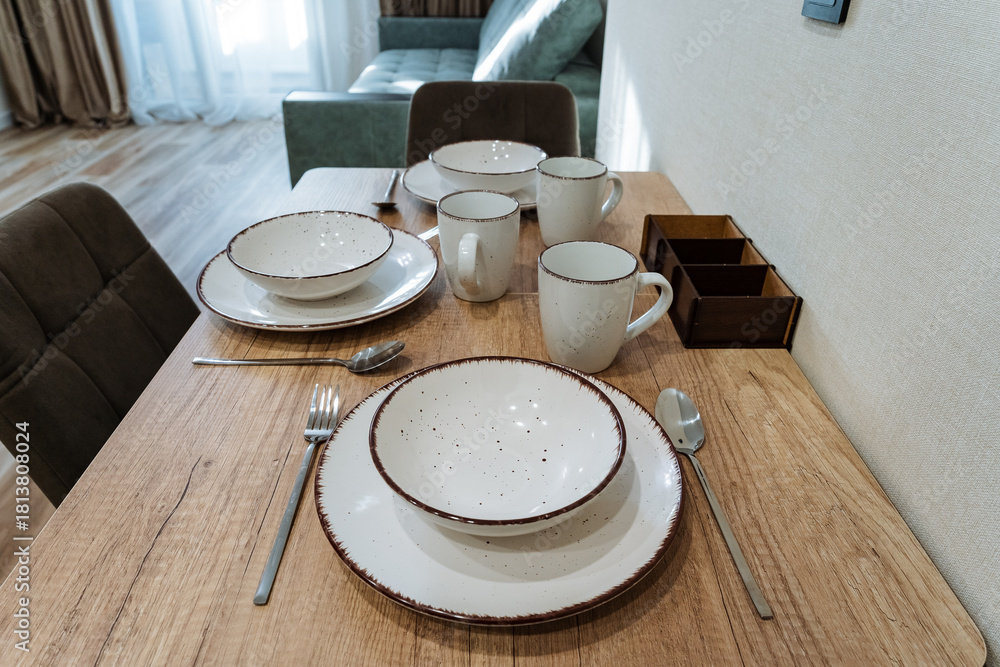 Fotografie rustic table with warm lighting, homey living room with inviting table and soft
