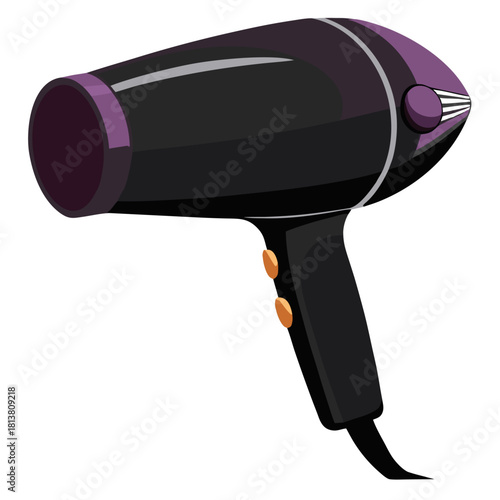 Modern electric Hair dryer. Black hairdryer. Isolated vector illustration on white background