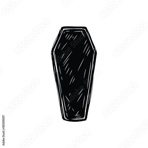 Hand Drawn Black Coffin Illustration Icon Sketch.