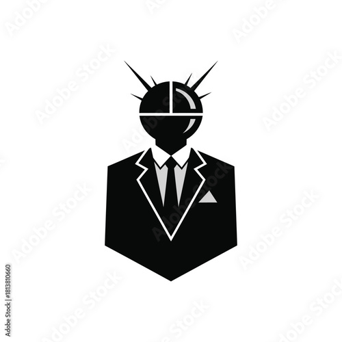 Silhouette of suited businessman wearing spiked crown.